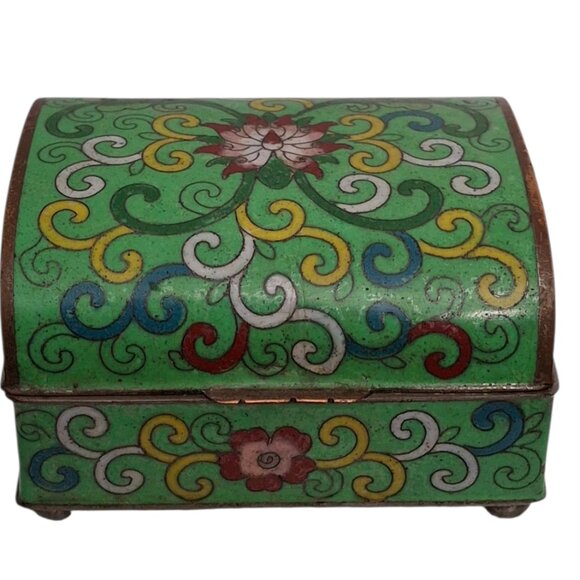 cloisonne cigarette box Vintage Cinese Enamel Floral Box, Ashtray, Matches Holder ** Old Chinese Brass Cloisonné Dragon